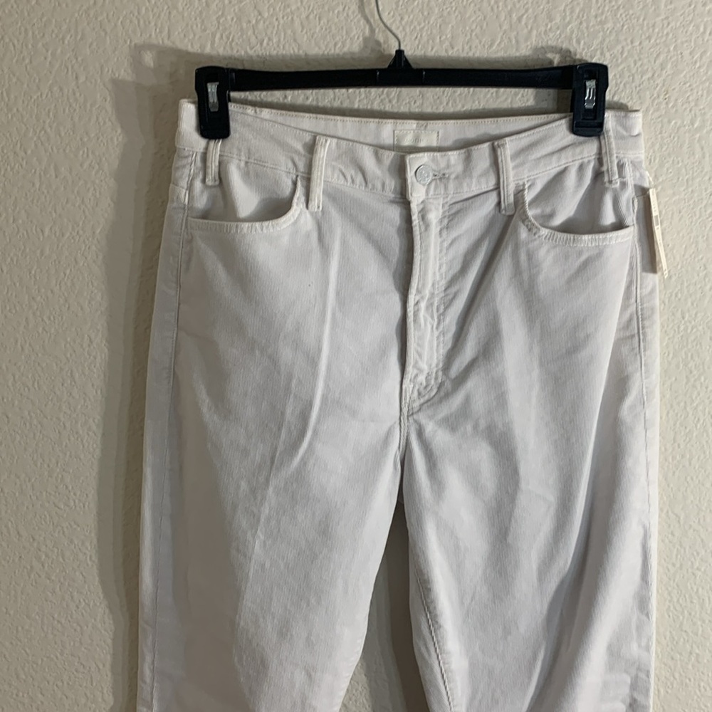 Size 33 MOTHER The Hustler High-Rise Ankle Fray corduroy white Jeans - Picture 6 of 10